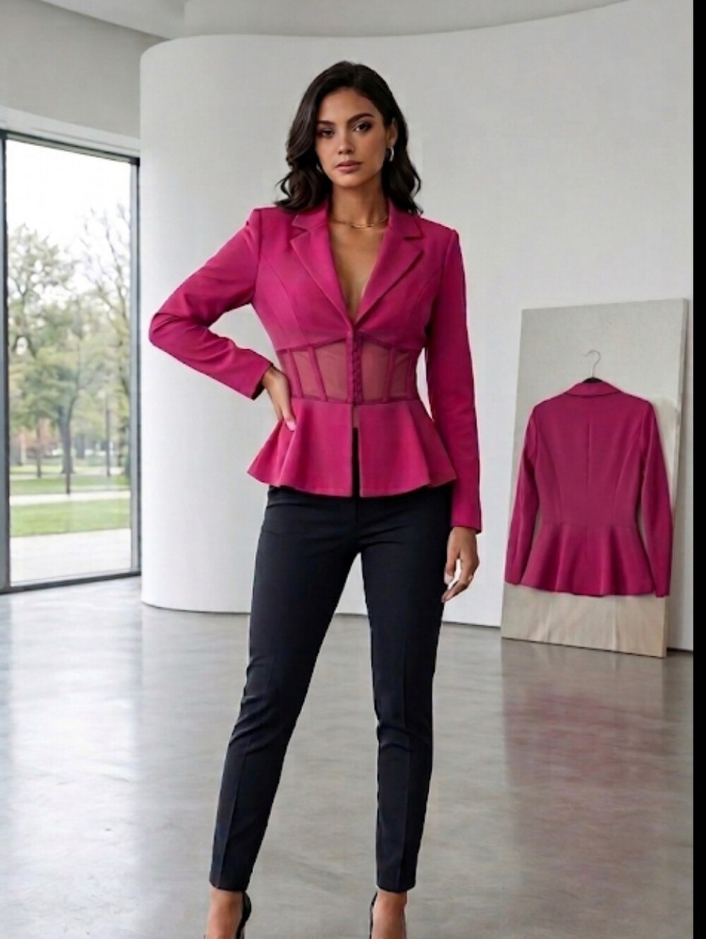 Women's Pink Tailored Waist-Detail Blazer - Picture 1 of 4